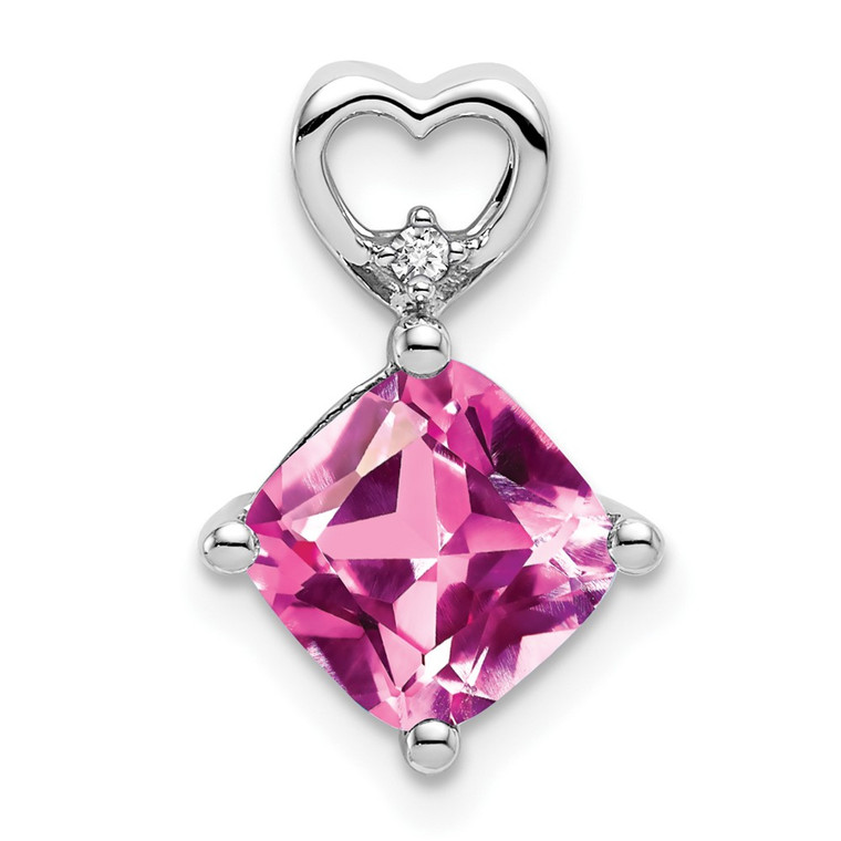 14k White Gold Created Pink Sapphire and Diamond Heart Chain Slide - PM-88A95E86-9615