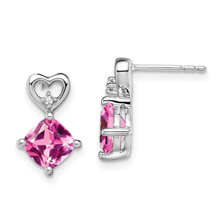 14k White Gold Created Pink Sapphire and Diamond Heart Earrings - EM-F9DC4C4C-8858