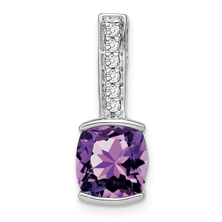 14k White Gold Cushion Amethyst and Diamond Pendant - PM-48C4A795-2491