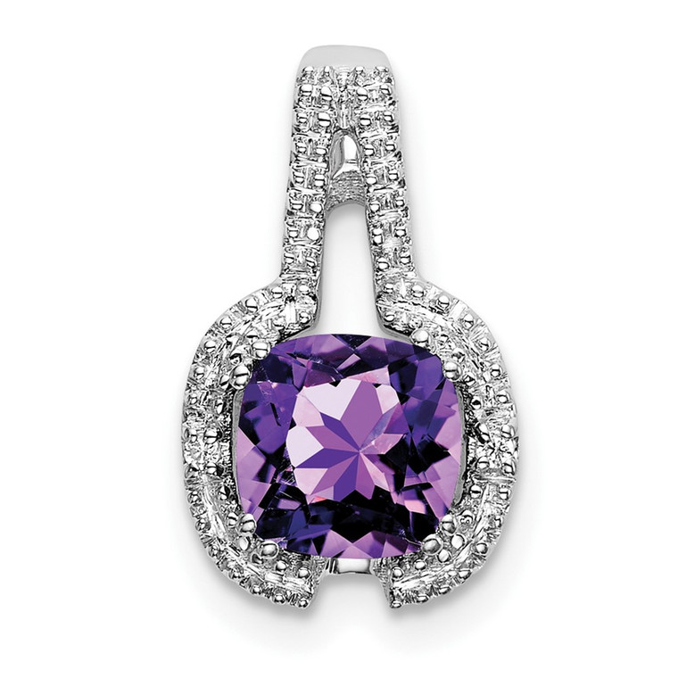 14k White Gold Cushion Amethyst and Diamond Pendant - PM-B0AA12DB-5397