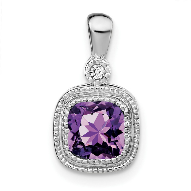 14k White Gold Cushion Amethyst and Diamond Pendant - PM-BE3B87B8-8067