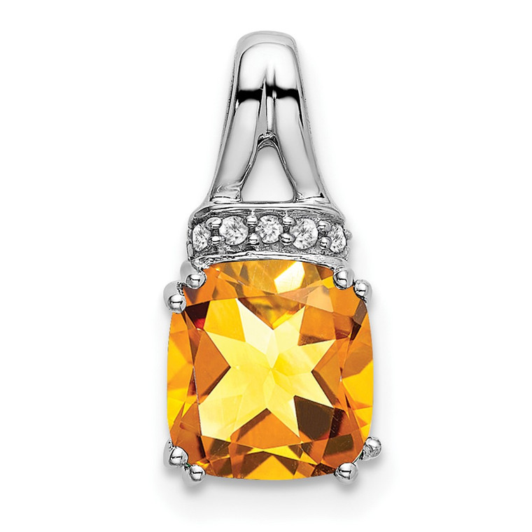 14k White Gold Cushion Citrine and Diamond Pendant - PM-8CB0D84A-6593