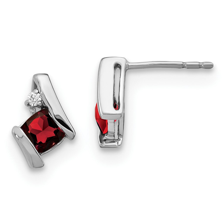 14K White Gold Cushion Garnet and Diamond Earrings - EM-F218A0BF-1892