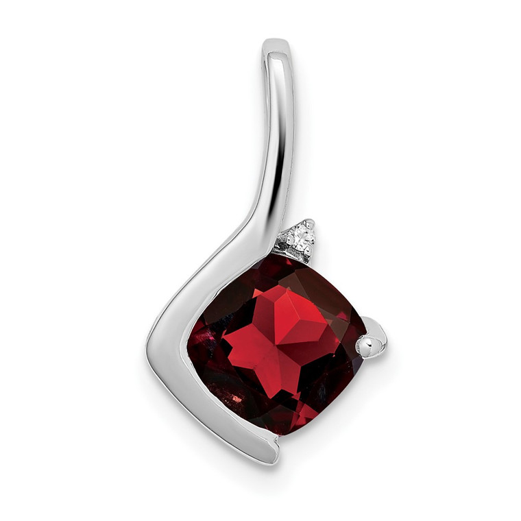 14k White Gold Cushion Garnet and Diamond Pendant - PM-58CED20E-8347
