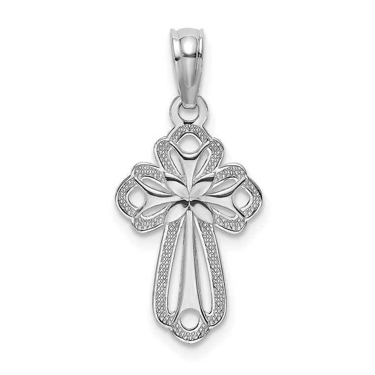 14K White Gold Cut-Out Polished and Textured Cross Charm