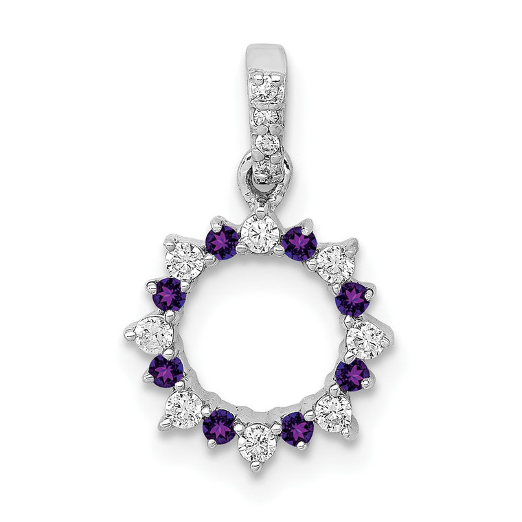 14k White Gold Diamond and .08 Amethyst Fancy Circle Pendant