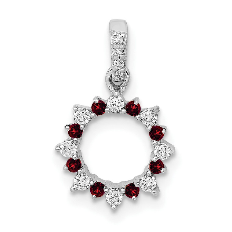 14k White Gold Diamond and .08 Garnet Fancy Circle Pendant