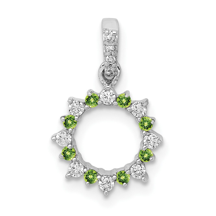 14k White Gold Diamond and .08 Peridot Fancy Circle Pendant