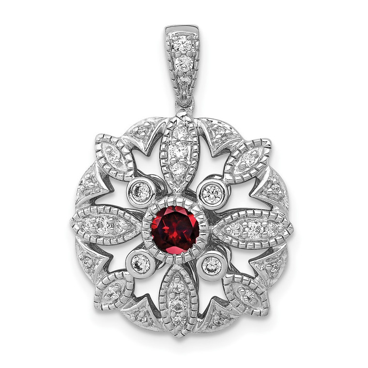 14k White Gold Diamond and .25 Garnet Fancy Pendant