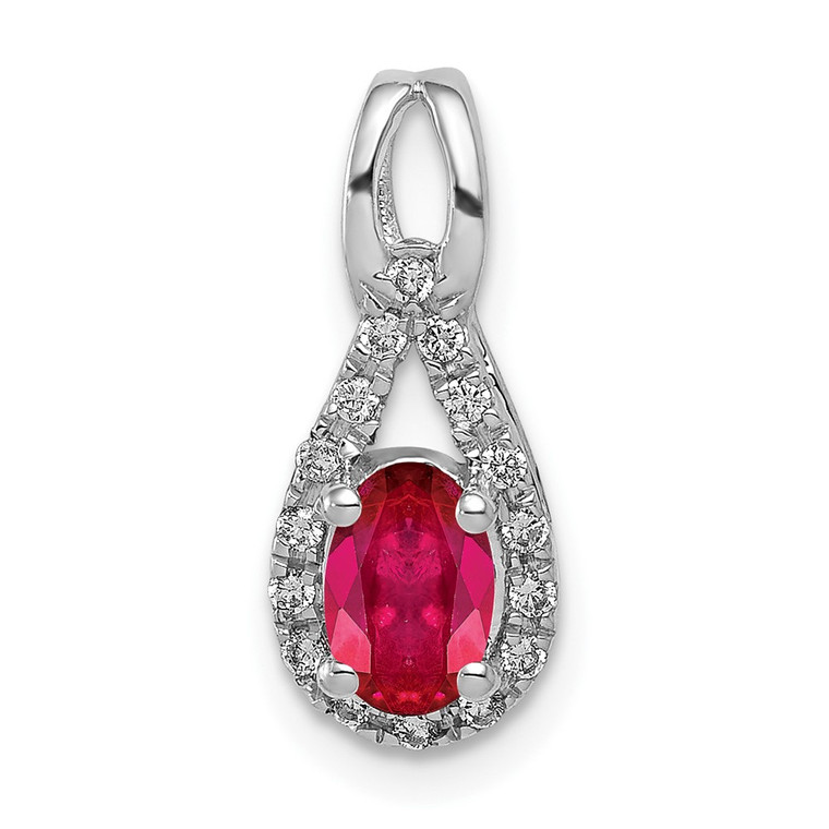 14k White Gold Diamond and Oval .50 Ruby Pendant