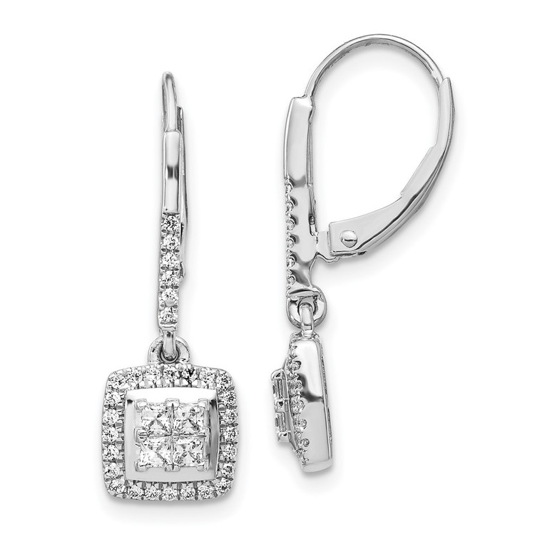 14k White Gold Diamond Cluster Leverback Earrings - EM-FEC11A3B-2389