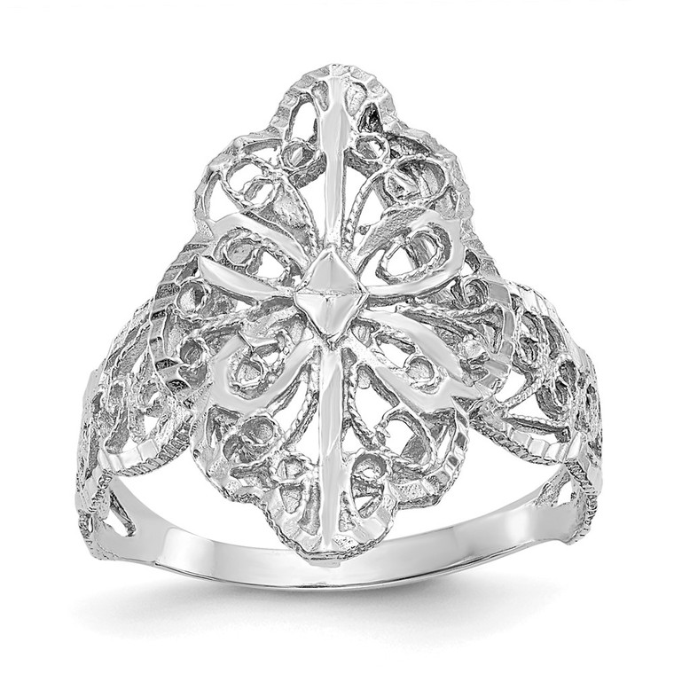 14K White Gold Diamond Cut Filigree Ring - K3-FBE520DB-9240