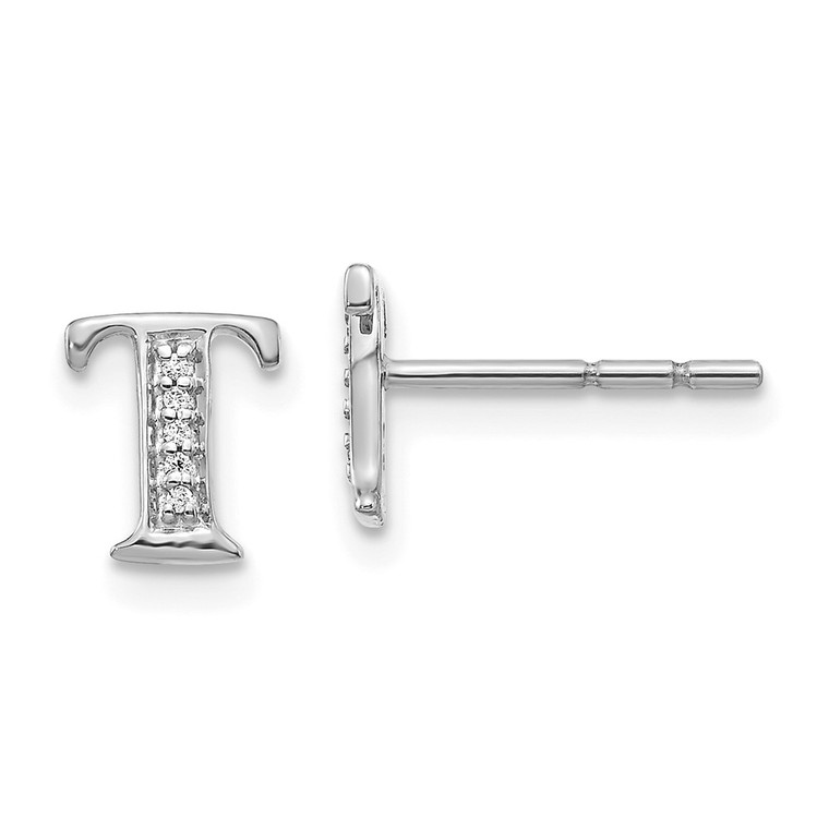 14k White Gold Diamond Initial T Earrings - EM-FA0021C3-9785