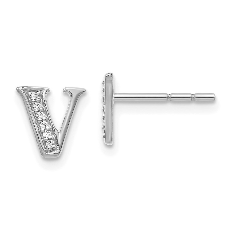 14k White Gold Diamond Initial V Earrings - EM-87FD0315-2745