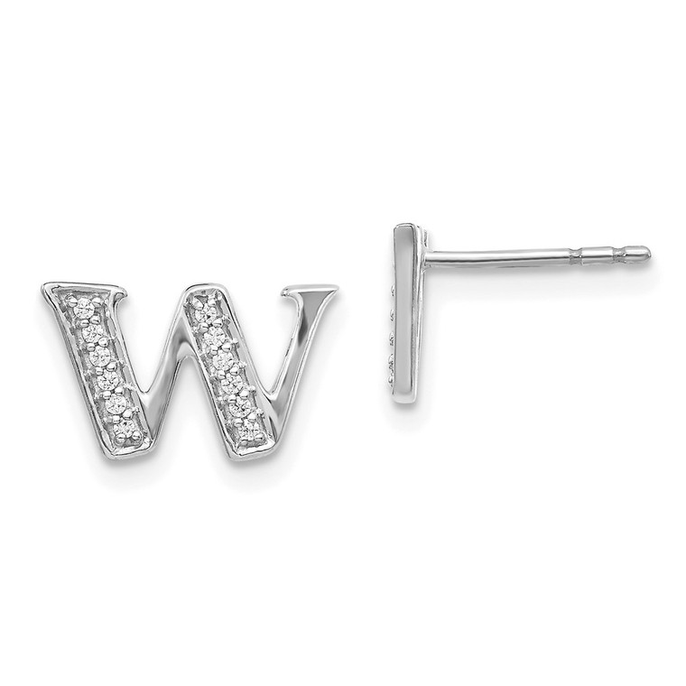 14k White Gold Diamond Initial W Earrings - EM-490AD07E-5435