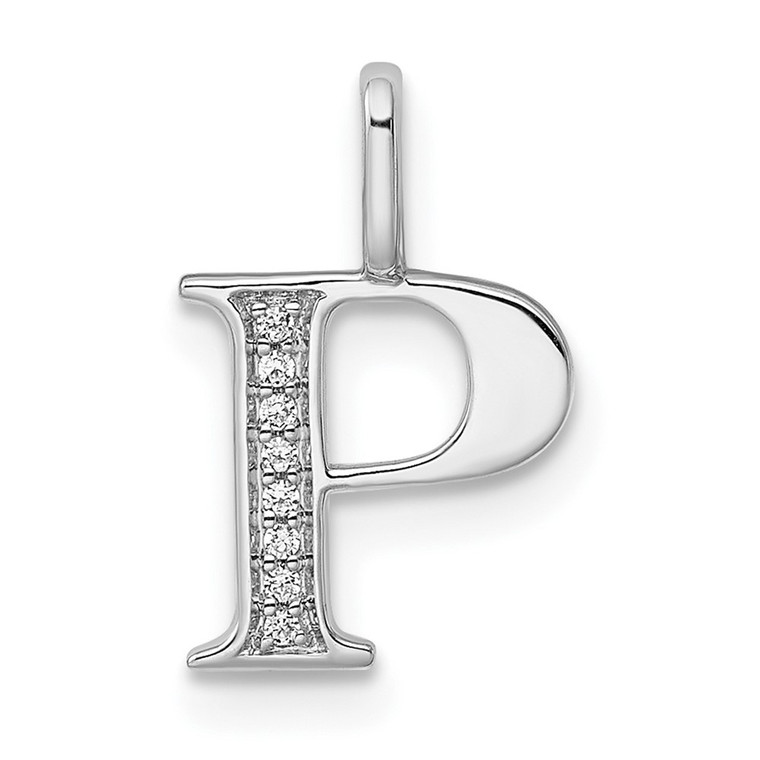 14K White Gold Diamond Letter P Initial Pendant - PM-97891002-8700