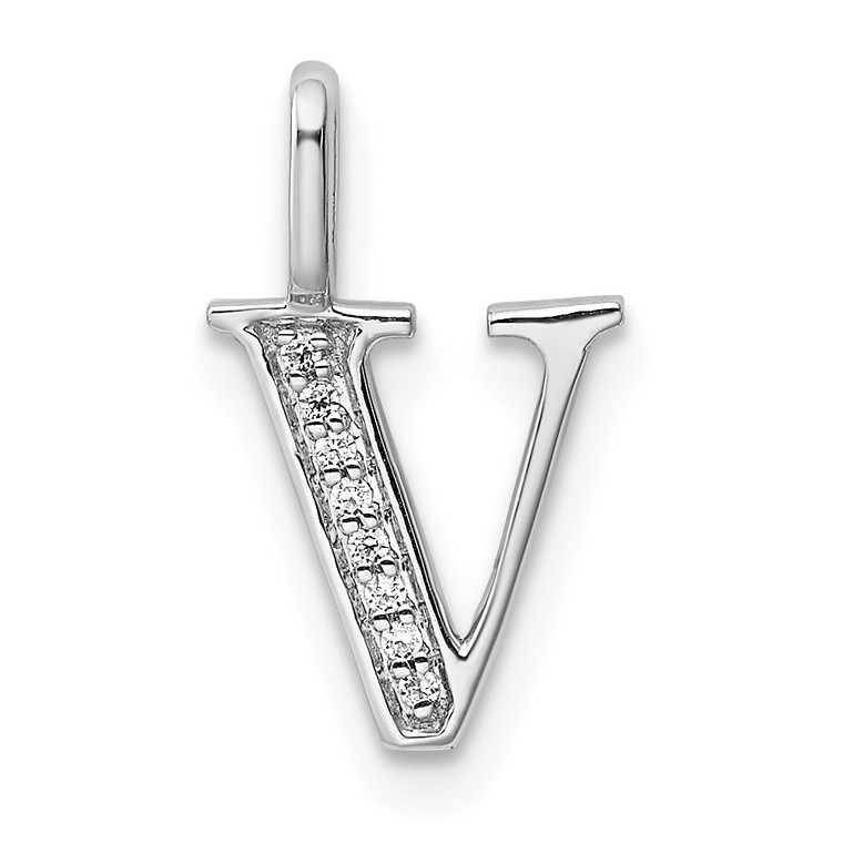 14K White Gold Diamond Letter V Initial Pendant - PM-EECDB821-2071