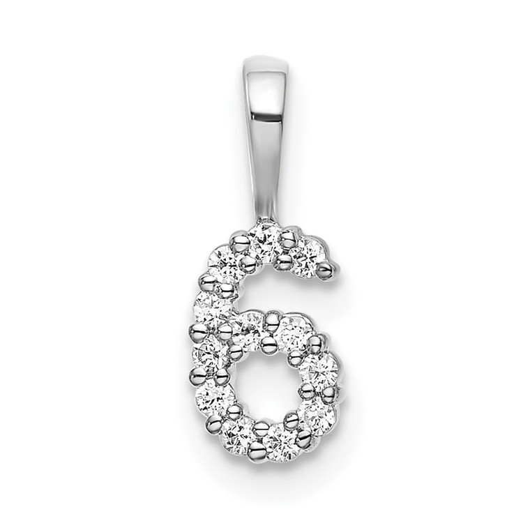 14k White Gold Diamond Number 6 Pendant - PM-C39F789E-7391