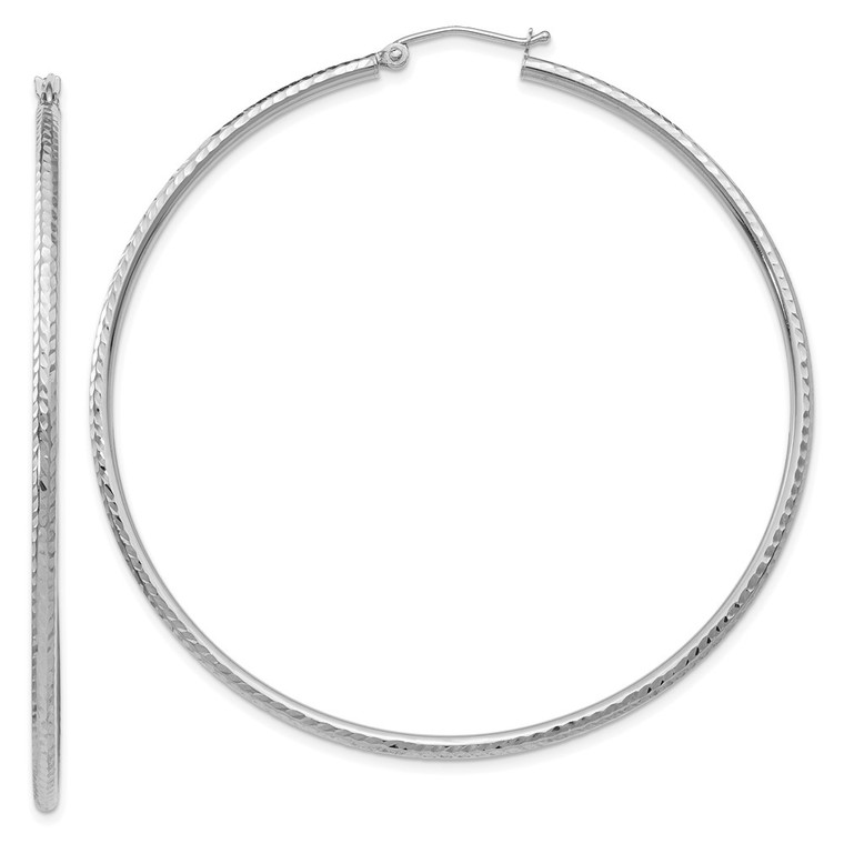 14k White Gold Diamond-cut 2mm Round Tube Hoop Earrings - TC-21554D1F-8003