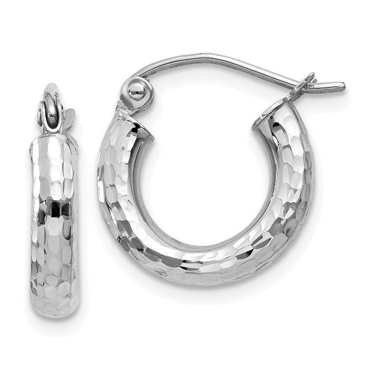 14k White Gold Diamond-cut 3mm Round Hoop Earrings - TC-FF9FF8EF-3678