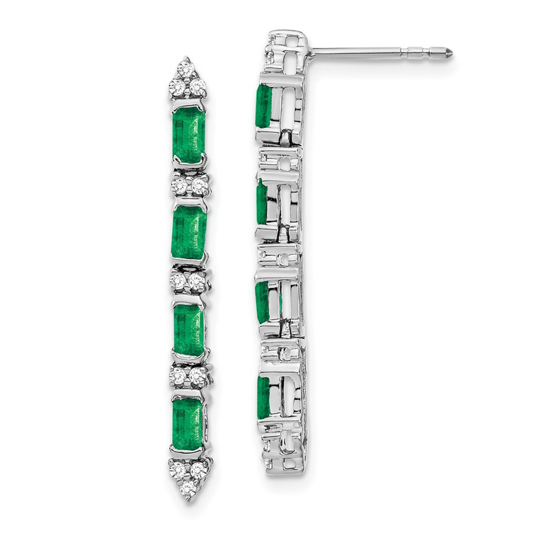 14k White Gold Emerald and Diamond 4-stone Dangle Earrings