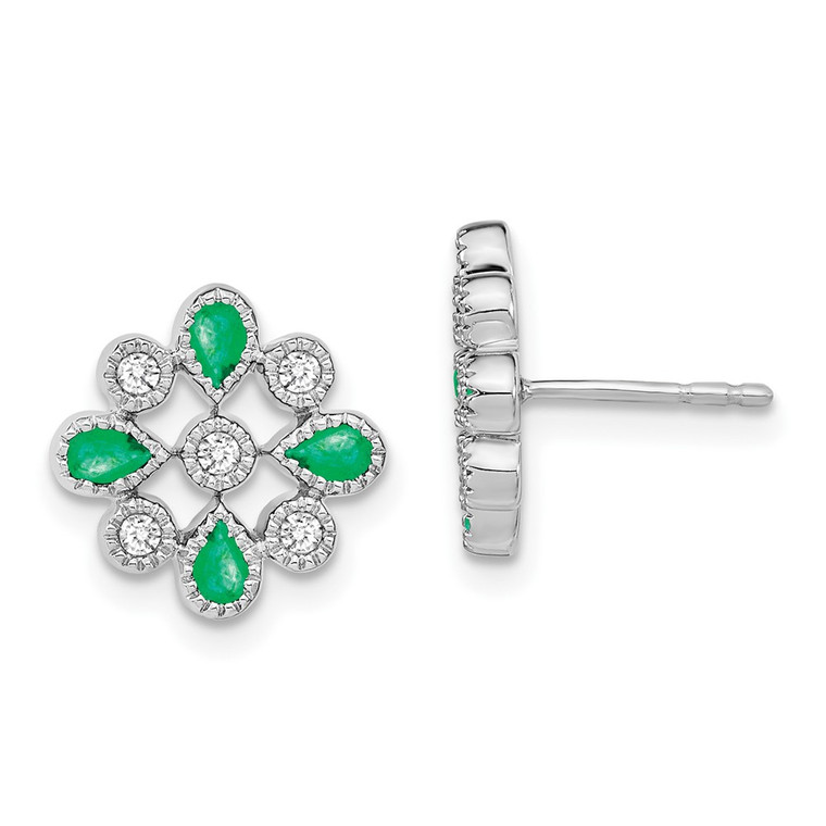 14k White Gold Emerald and Diamond Post Earrings - EM-A7E46955-7461