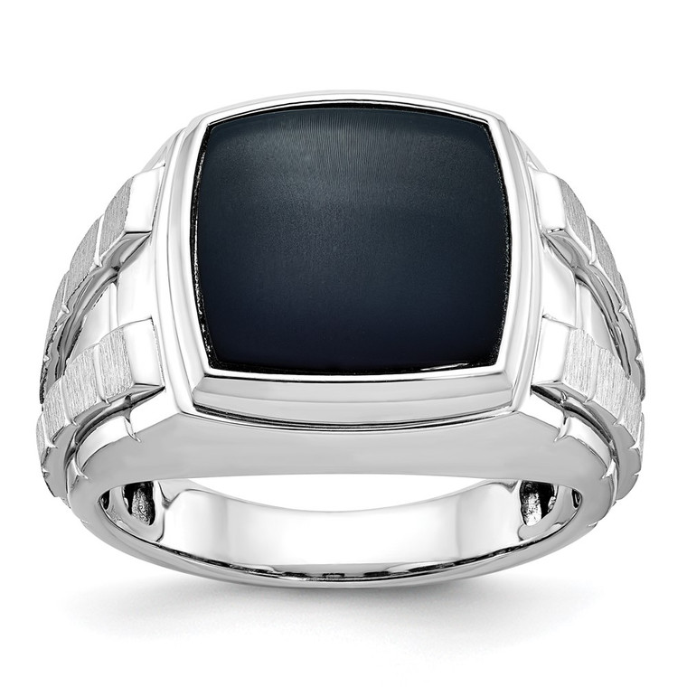 14k White Gold IBGoodman Men's Polished and Satin Onyx Complete Ring