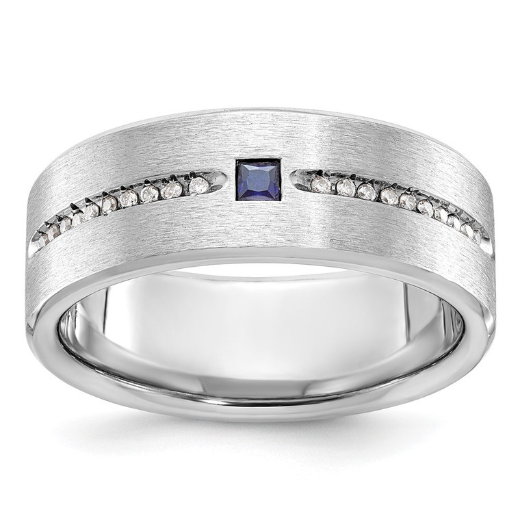 14k White Gold IBGoodman Men's Satin Sapphire/Diamond Ring Mounting - B8-5E68A411-8393