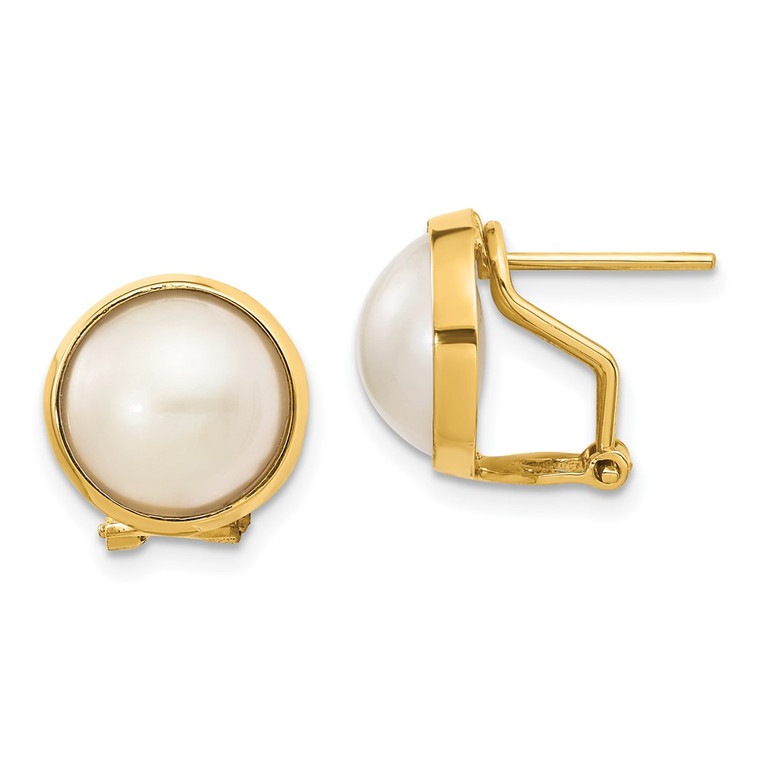 14k 10-11mm White Freshwater Cultured Mabe Pearl Omega Back Earrings - XM-D81FBD7A-9920
