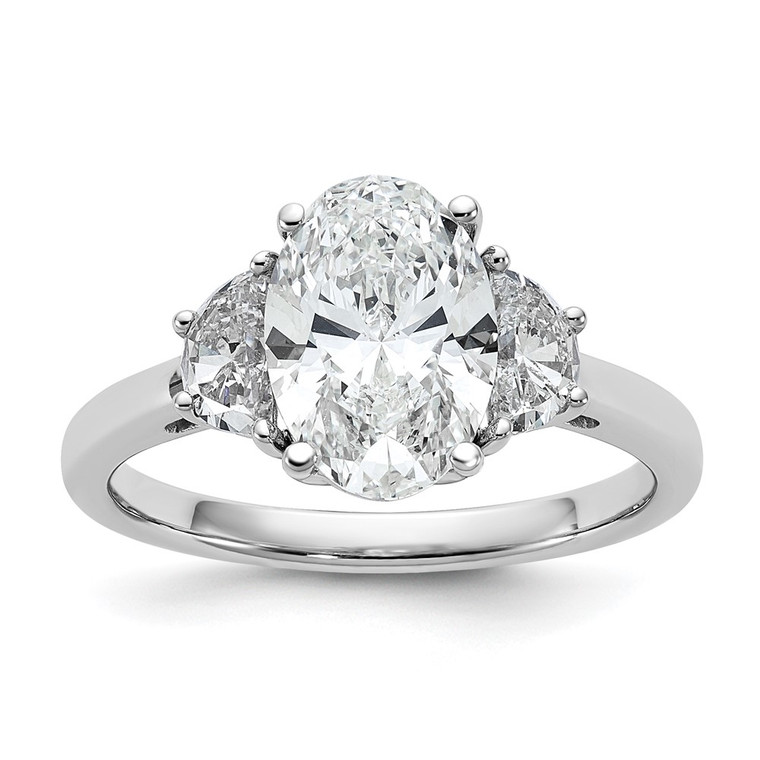 14k White Gold Lab Grown Diamond VS/SI+ G+ Oval & 1/2 Moon 3 Stone Semi-mount Engagement Ring - RM-E4A5E3CC-4536