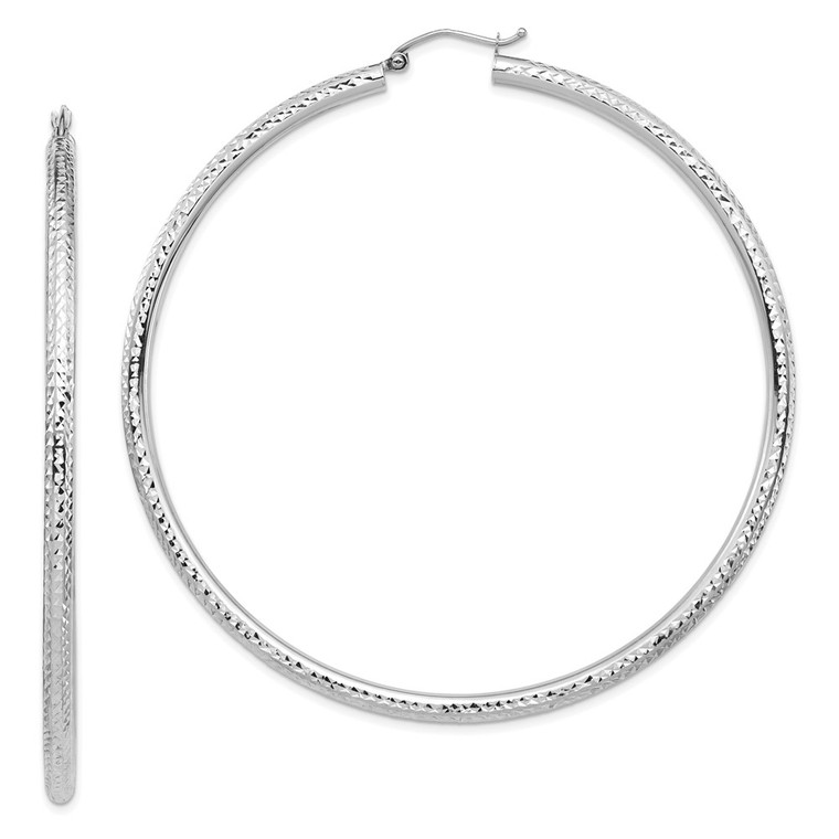 14k White Gold Lightweight 3mm Diamond-cut Hoop Earrings - TC-BFCF55E1-7558