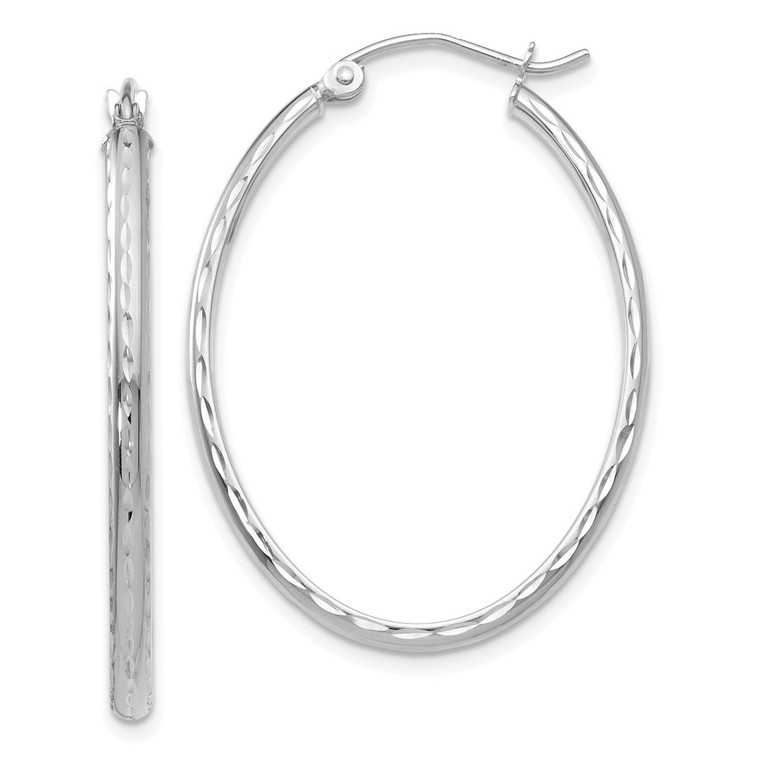 14k White Gold Lightweight Diamond-cut Oval Hoop Earrings - TE-7A09734A-8490