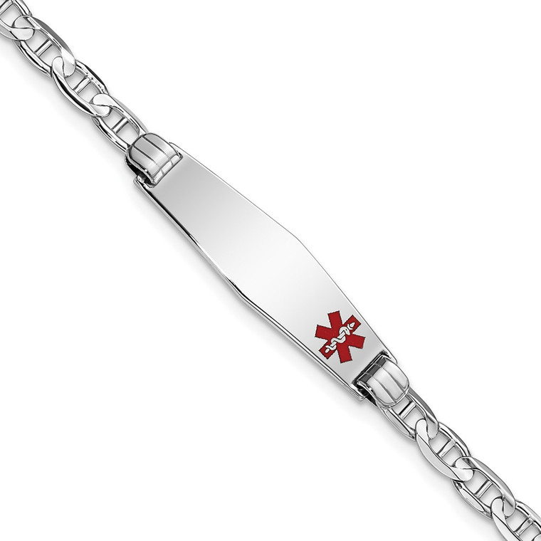 14K White Gold Medical Solid Chain/Solid Plate 26x7mm Soft Diamond Shape Off-Center Red Enamel Anchor Link 8 inch ID Bracelet - XM-4AA67D3D-7684