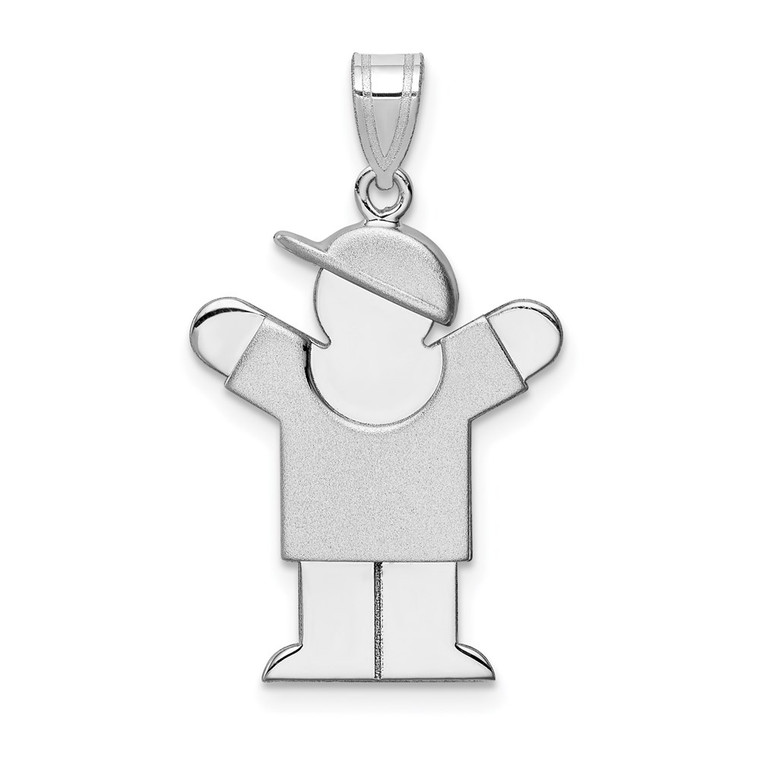 14k White Gold Medium Boy w/Hat on Right Engravable Charm - XK-8EA40036-3917
