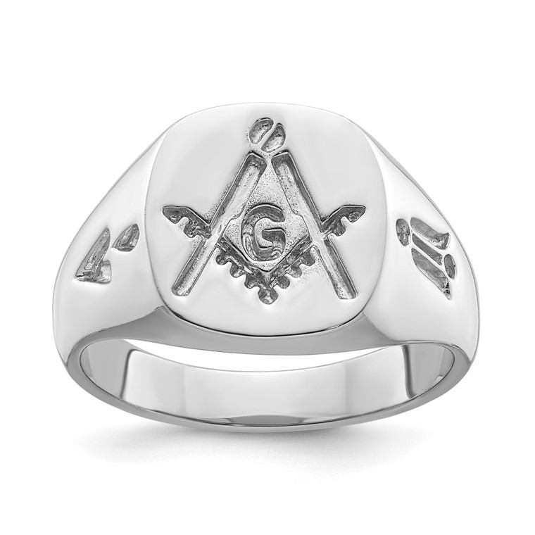 14k White Gold Men's Polished and Grooved (No Enamel) Masonic Ring - Y4-9135D4FD-5911