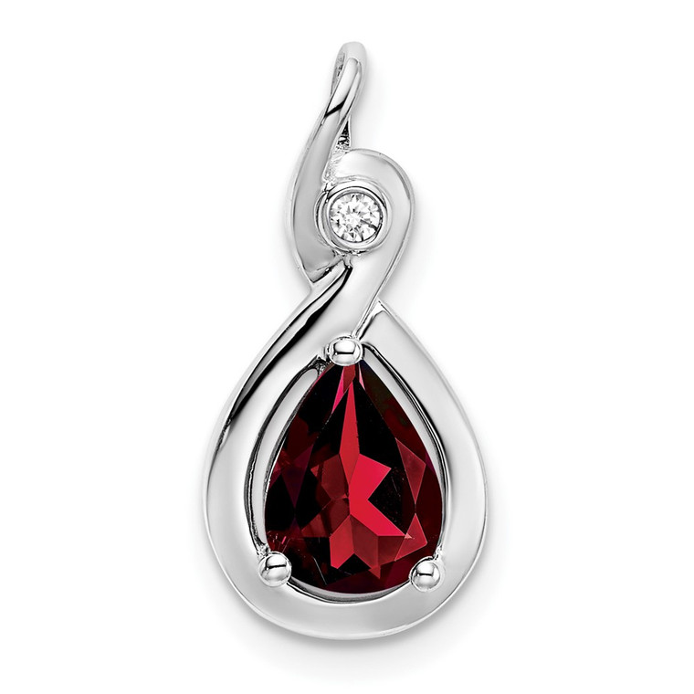 14k White Gold Pear Garnet and Diamond Pendant
