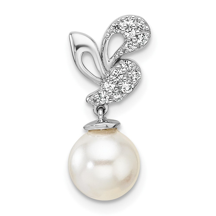 14K White Gold Polished 1/10 carat Diamond and White Freshwater Cultured Pearl Chain Slide - PM-8C2E8C9D-7576