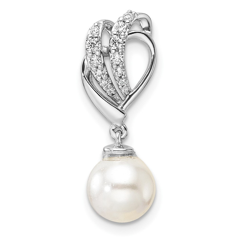 14K White Gold Polished 1/10 carat Diamond and White Freshwater Cultured Pearl Chain Slide - PM-C05C251E-9660