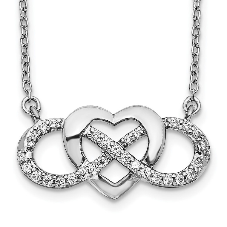 14k White Gold Polished 1/5 carat Diamond Infinity with Heart 18 inch Necklace