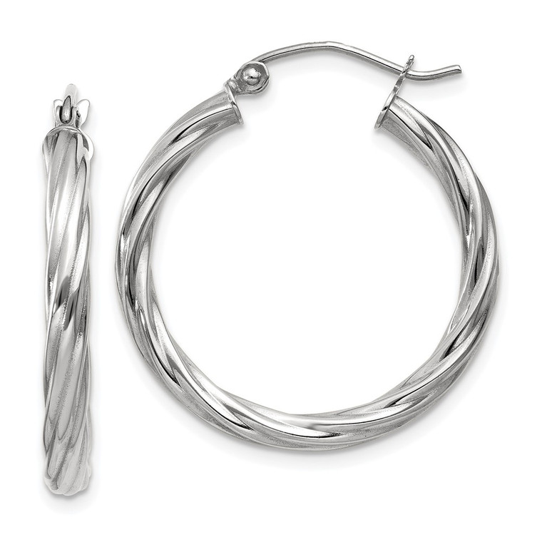 14k White Gold Polished 3.25mm Twisted Hoop Earrings - TC-2722A876-3806