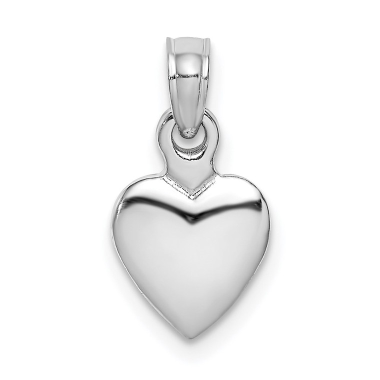 14K White Gold Polished 3D Heart Pendant