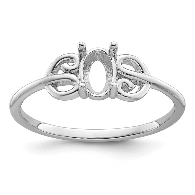 14k White Gold Polished 6x4 Oval Gemstone Ring Mounting - X9-B77EC4C6-5493