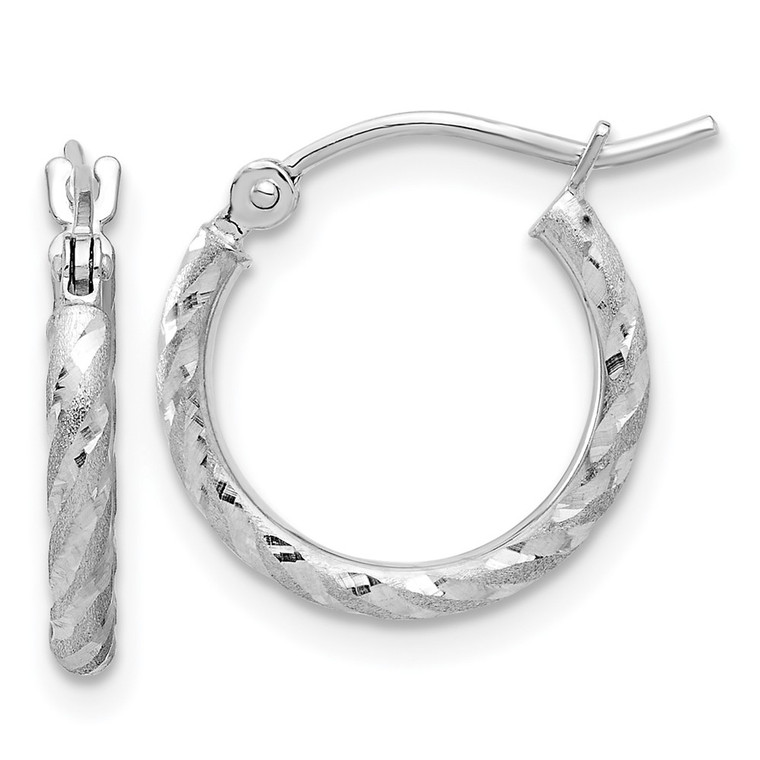 14k White Gold Polished and Satin D/C 2.00mm Hoop Earrings - TC-920BCB5F-2005