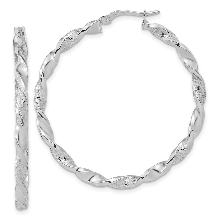 14k White Gold Polished and Textured Twisted Hoop Earrings - TF-629464FB-7564