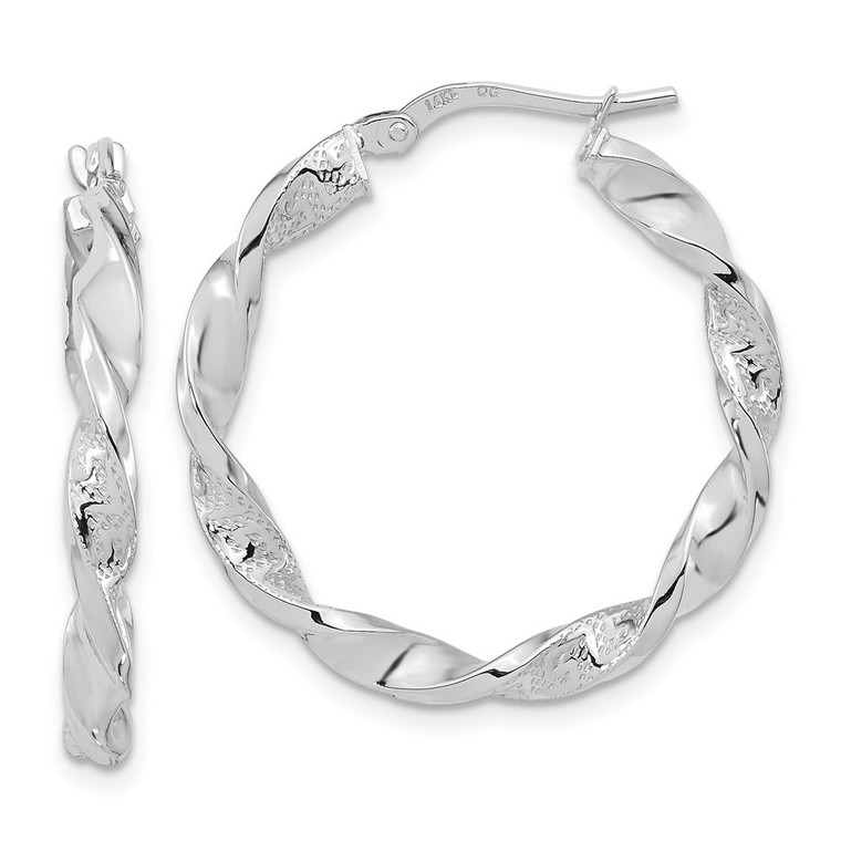 14k White Gold Polished and Textured Twisted Hoop Earrings - TF-BF48E9D8-7880