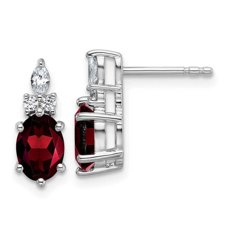 14K White Gold Polished Diamond and Garnet Twisted Post Earrings