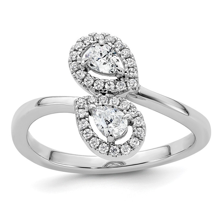 14K White Gold Polished Diamond Pear Bypass Ring