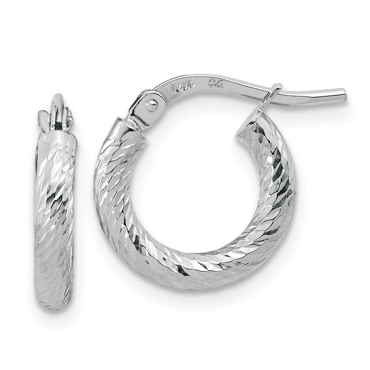 14k White Gold Polished Diamond-cut 2.4mm Hoop Earrings