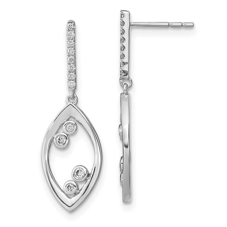 14k White Gold Polished Fancy Dangle Diamond  Post Earrings