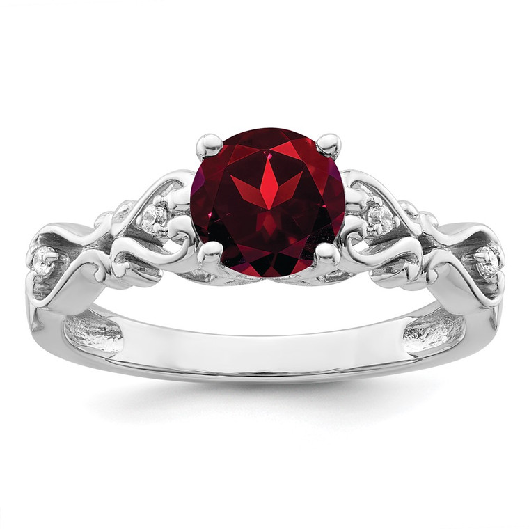 14k White Gold Polished Garnet and Diamond Ring - RM-95567224-5923